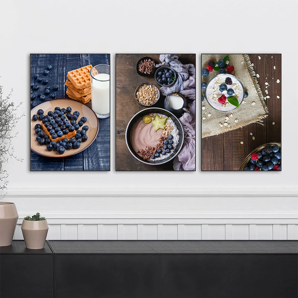 Постеры на холсте с изображением фруктов тортов продуктов йогурта смузи чаши