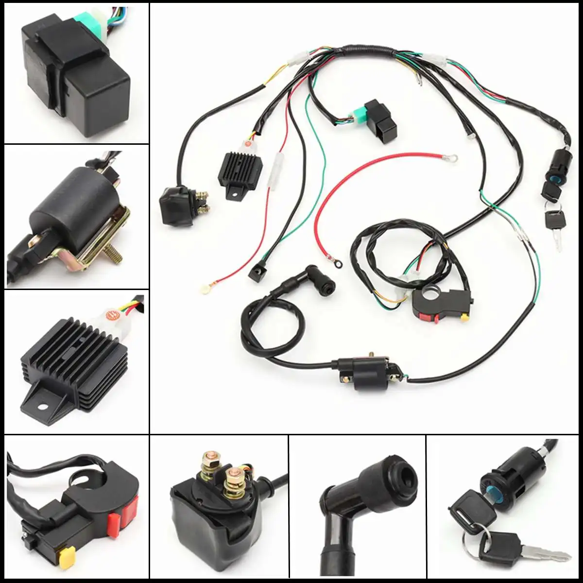 

x-Motorcycle CDI Wiring Harness Loom Solenoid Ignition Coil Rectifier for 50cc 110cc 125cc PIT Quad Dirt Bike ATV