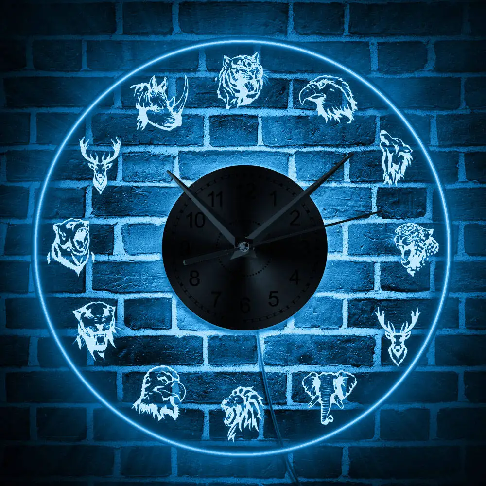 Forest Wildlife Animals Wall Clock with LED Backlight Nature Woodland Portrait Light Home Decor Hanging Timepieces | Дом и сад