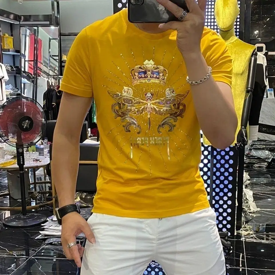 

Men's T-shirt Slim Dragonfly Printing Handsome 2021 Summer New Personality Trend Fashionin In Europe Mercerized Cotton Male Top