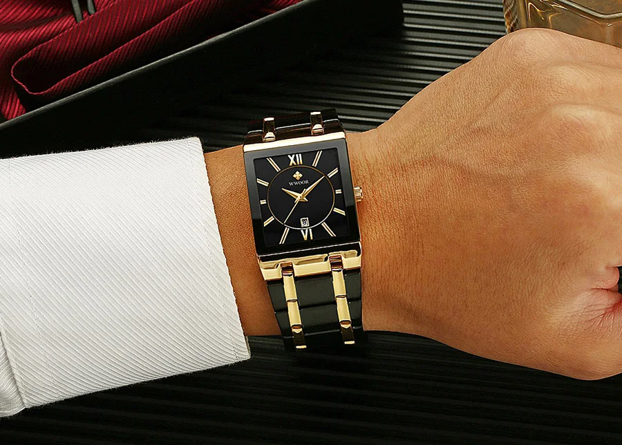 Relogio Masculino WWOOR Gold Black Watch Men Quartz Waterproof Wrist Watch For Men Fashion Square Casual Clock Male Dropshipping