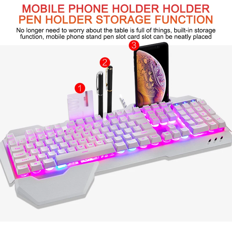 

Gaming Mechanical Keyboard Wired Ergonomic Keyboard RGB Backlight Phone Holder Gamer Keyboard for Tablet Desktop For PUBG
