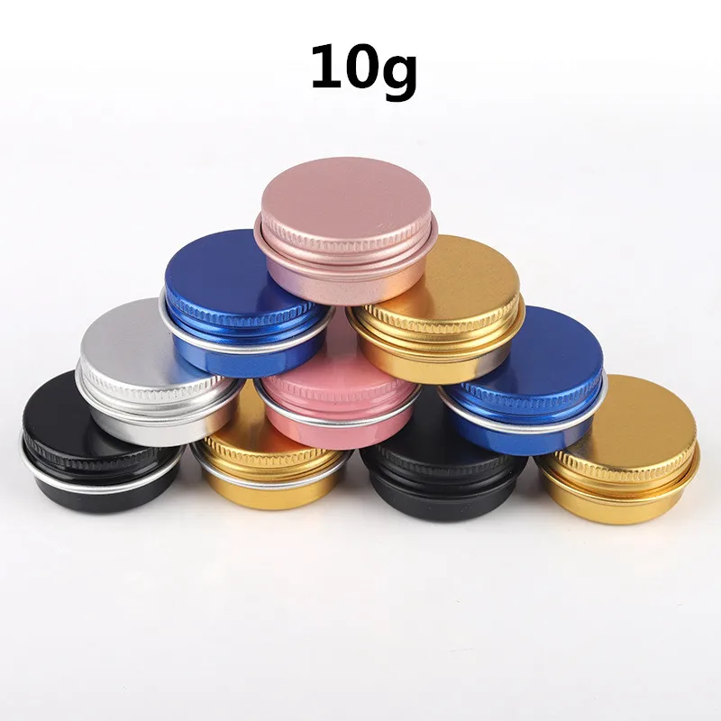 10g Hot Red Green Blue Ointment Metal Tins Can Empty Lip Eye Makeup Wax Balm Pomade Travel Aluminum Refillable Bottles Jar 50pcs