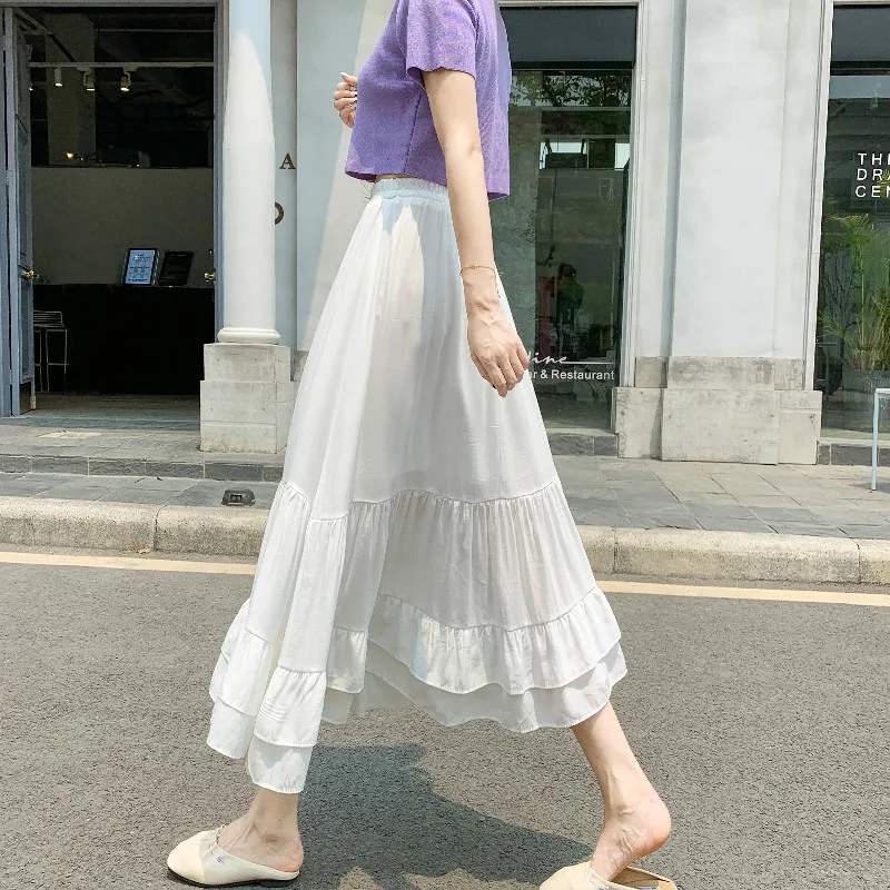 Женская винтажная юбка с высокой талией длинная белая из эластичного шифона в