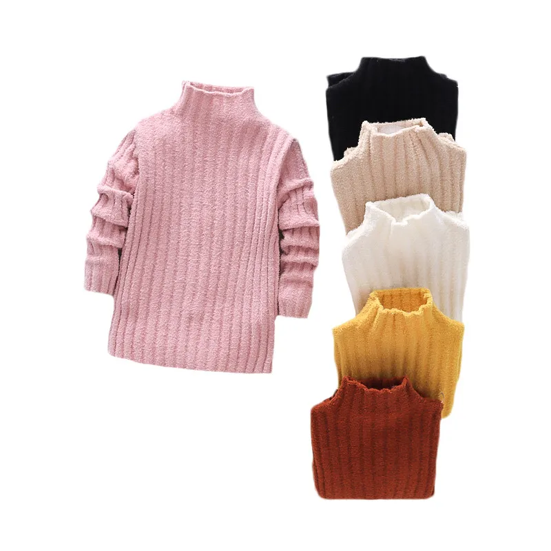 

Pullover Knitted Sweaters Solid Baby Girl Winter Clothes Thick Clothing For Girls Warm Children's Clothing From 1 to 7 Years Old