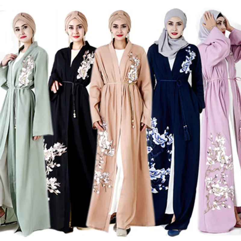 Женское мусульманское платье с вышивкой Abaya длинное черное для выпускного вечера