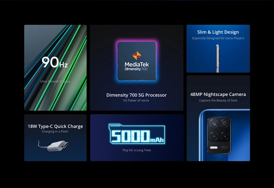 global version realme narzo 30 5g cellphone 6 5 dimensity 700 android 11 4gb128gb 48mp smartphone 5000mah mobile phone free global shipping