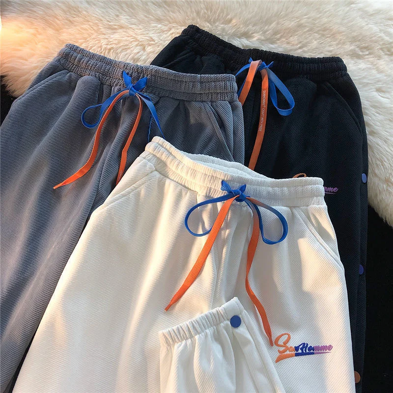 

Черные шаровары, женские повседневные свободные Весенние Брюки в Корейском стиле, спортивные мешковатые спортивные брюки, брюки в стиле Ха...