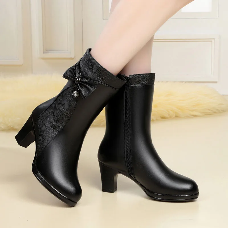 DRKANOL модные женские сапоги до середины икры из натуральной кожи с острым носком