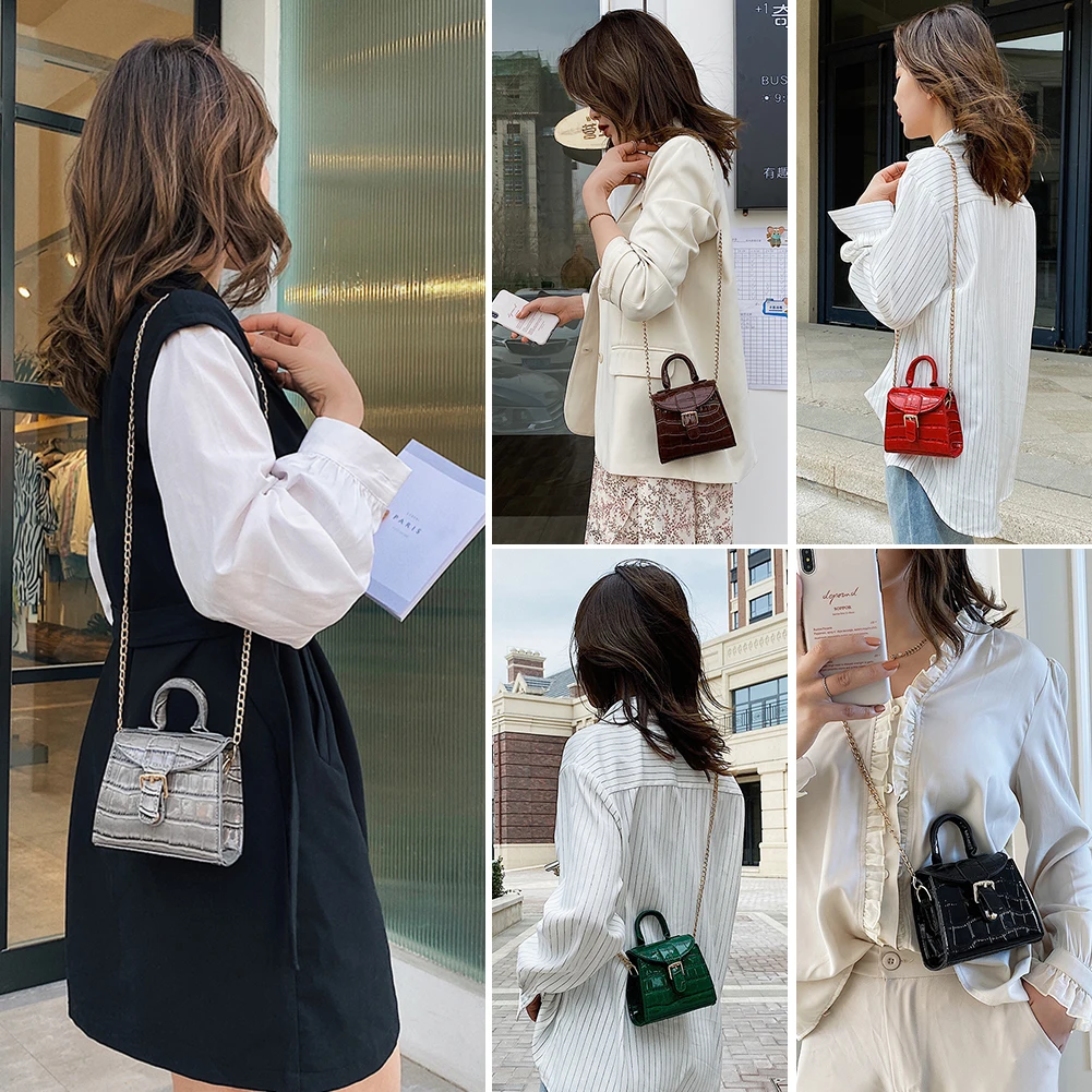 

Elegant PU Leather Mini Shoulder Bags Women Lady Pure Color Chain Crossbody Messenger Handbag