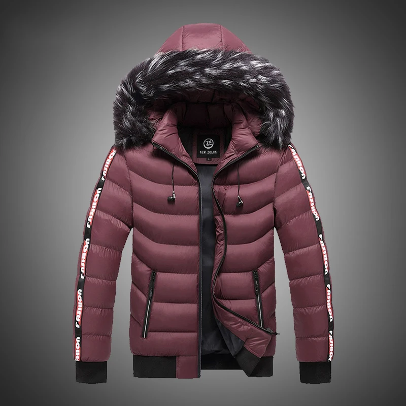 Парка мужская с меховым капюшоном толстая ветровка Повседневная однотонная