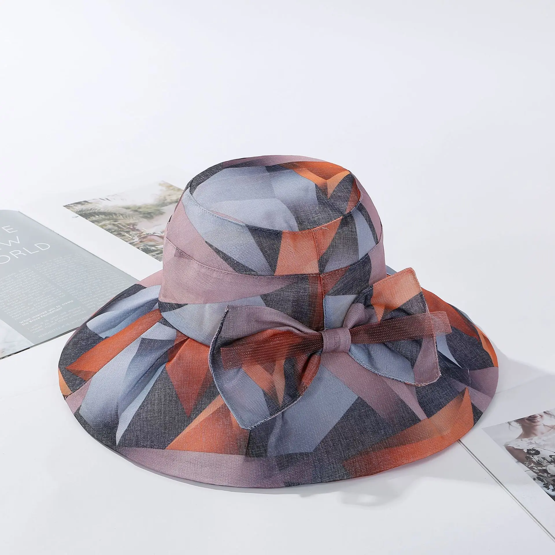 Spring and summer new color matching bow sun hat Breathable sun protection fwomen fisherman hat