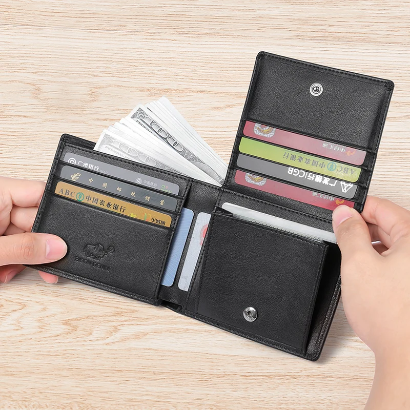BISON DENIM Fashion Genuine Leather Men Wallet Cowhide Coin Pocket Card Holder Bifold Purse | Wallets