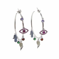 indian korean 40mm hamsa wing eye charm hoop earrings for women blue eye lucky turkish earring cubic zircon fashion jewelry 2019