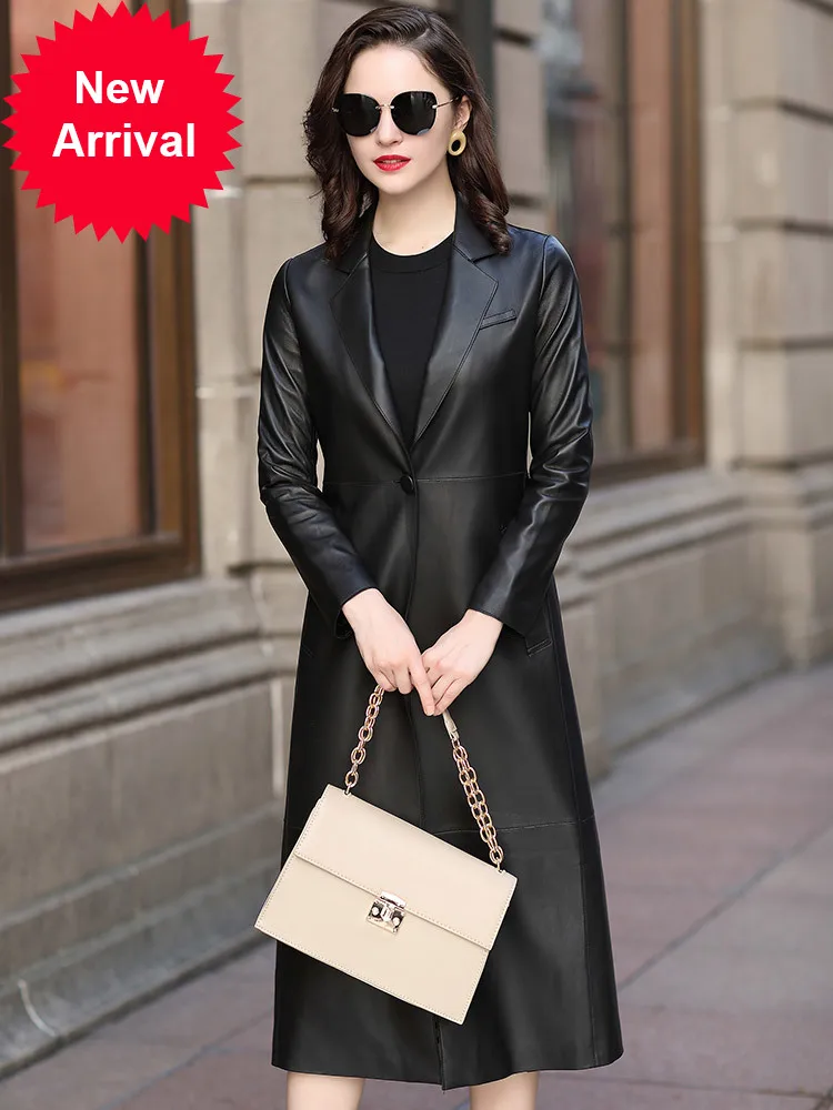 

2020 fashion autumn winter New sheepskin windbreaker coat slim slimming genuine leather coat for women