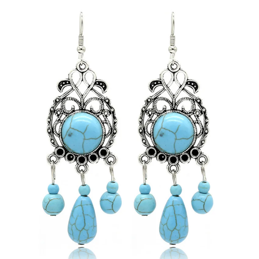 Популярные Посеребренные серьги подвески из сплава с каплями воды зеленая