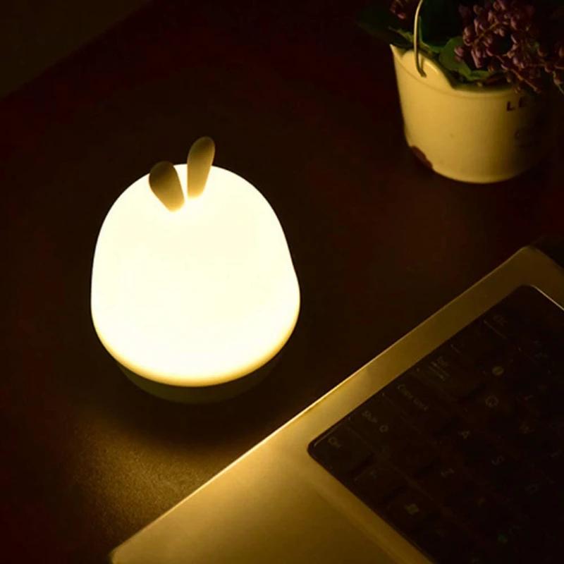 

LED Nursery Night Lights for Kids,Baby Silicone Night Light,USB Rechargeable Rabbit Night Lamp with Press Sensor