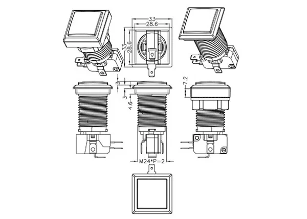 33 мм квадратный Аркады Кнопка светодиодный светодиодной подсветкой кнопка с