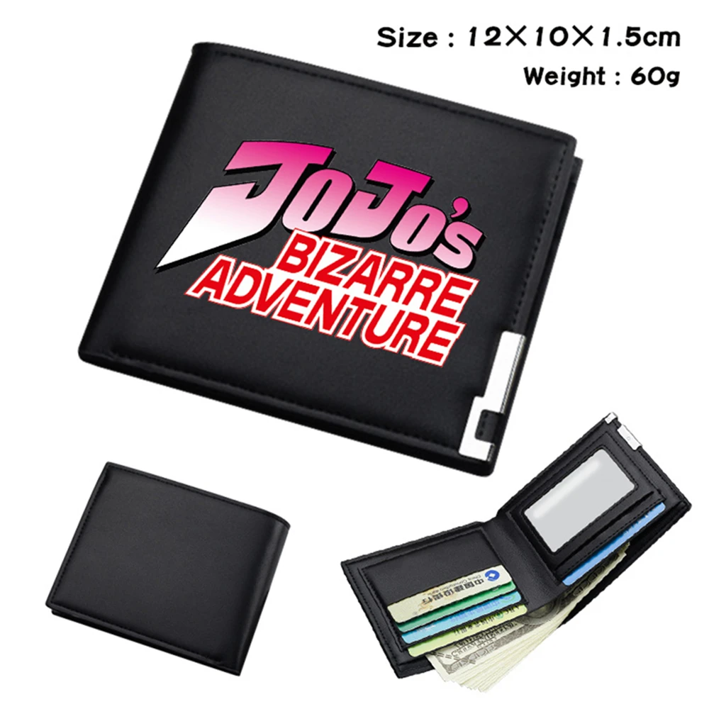 

Anime JoJo's Bizarre Adventure Short PU Wallet Student Bifold Purses Otaku Photo Card Holder Men's Women's Leather Black Wallets