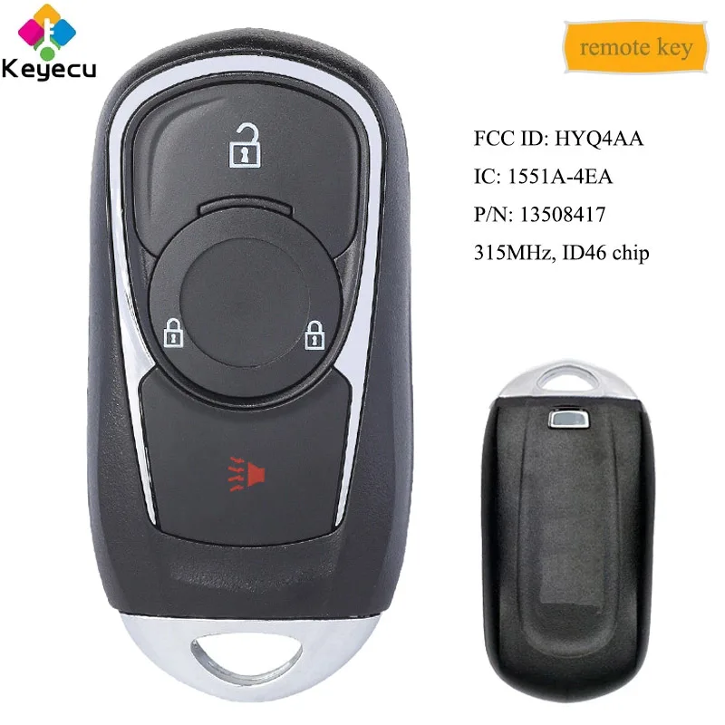 KEYECU Smart Promixity Remote Control Car Key With 4 Buttons 315MHz - FOB for Buick Encore 2017 2018 2019 FCC: HYQ4AA 13508417 | Автомобили