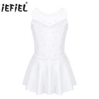 IEFiEL для детей блестящие стразы из тюля для девочек, платье для фигурного катания, балетное леотардовое платье, гимнастический купальник
