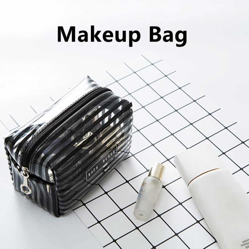 Портативная Водонепроницаемая прозрачная сумка для макияжа модная полосатая