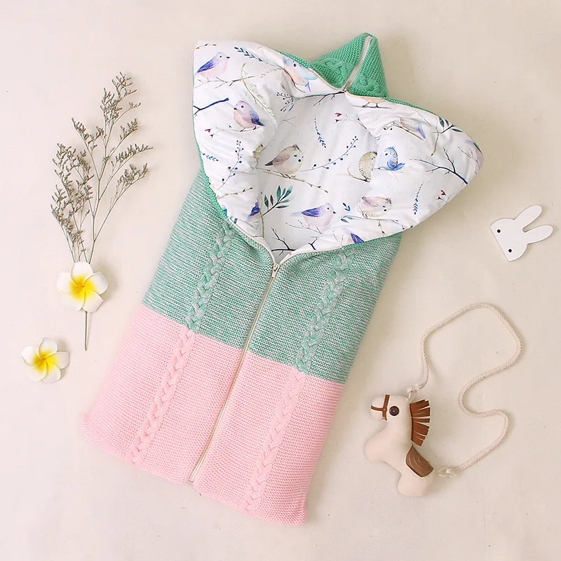 Pink Green Newborn Winter Swaddle Infant Thicken Anti-kick Sleeping Bag Baby Autumn Winter Envelope Zipper Sleeping Bag Kids Blanket Quilt - Цвет: Pink Green