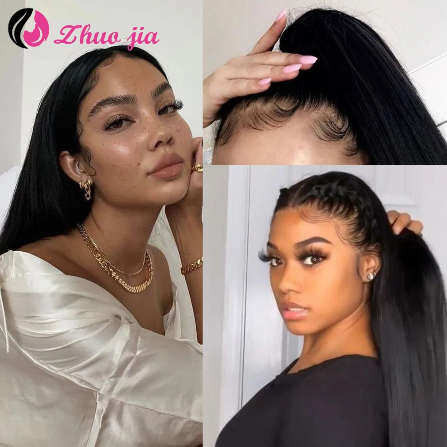 

ZHUO JIA 250 Density Straight Lace Front Wig 13x4 Pre Plucked Brazilian HD Transparent Lace Front Human Hair Wigs With Baby Hair