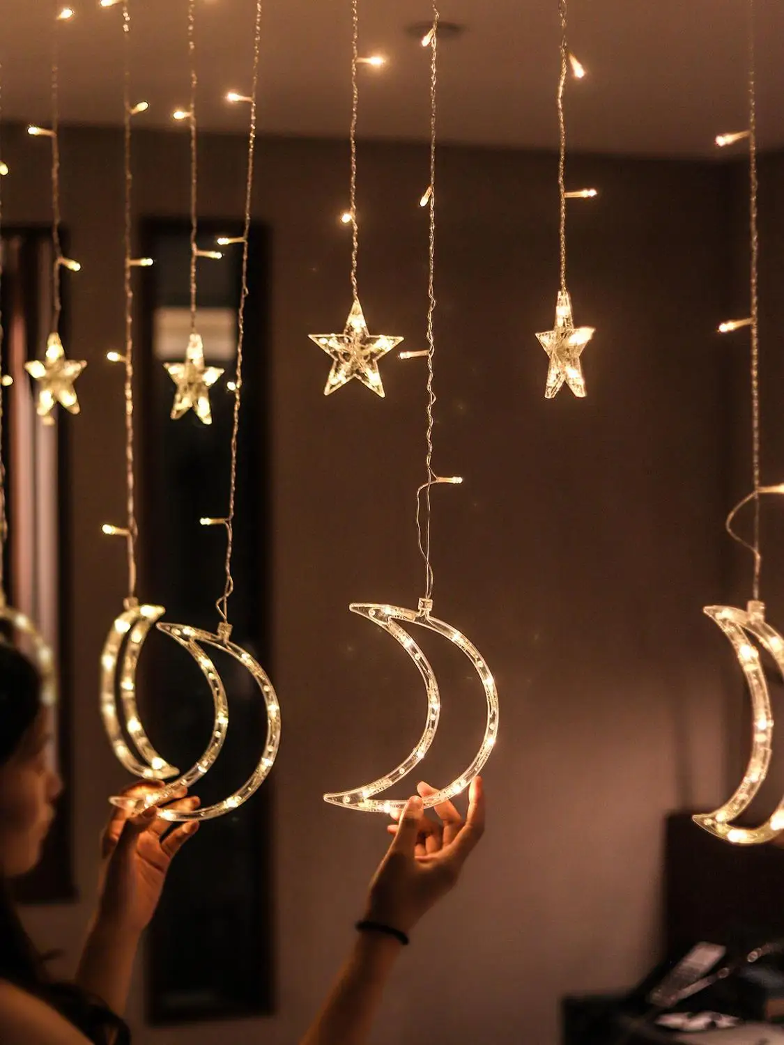 Светодиодный светильник с рисунками Луны звезд падающих Шторы лампа для дома