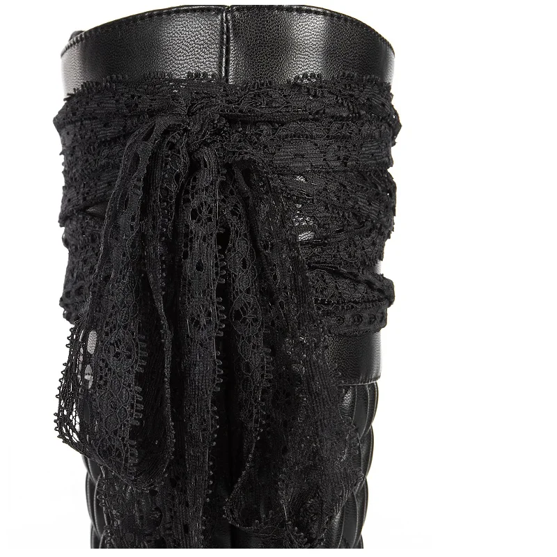 Женские зимние сапоги из натуральной кожи на толстом высоком каблуке с круглым