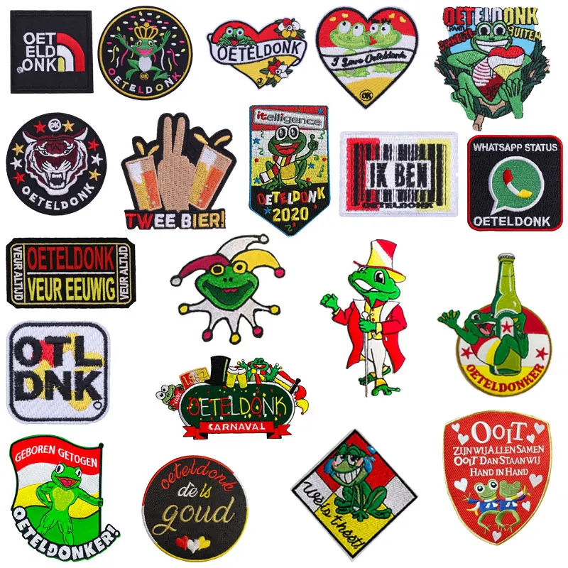 

Oeteldonk Emblem Frog Carnival For Netherlands Embroidered Patches Iron on Patch on Clothes For Clothing Fabric Appliques Badges