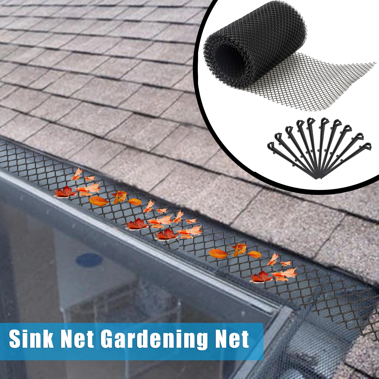 

Multi-purpose Gutter Guard with 10 Fixed Hook Reusable Protective Mesh Protect from Leaves Debris Clogging Gutter Garden Netting