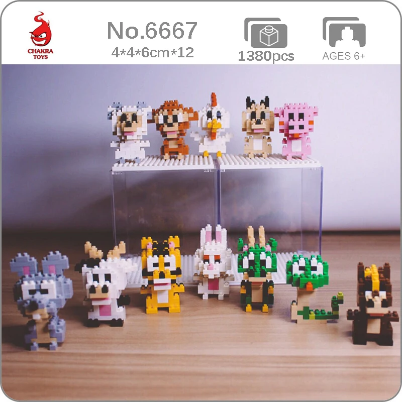 

CKL 6667 Chinese Zodiac Tiger Snake Rabbit Dragon Pig Mouse Dog Sheep Animal DIY Mini Diamond Blocks Bricks Building Toy no Box