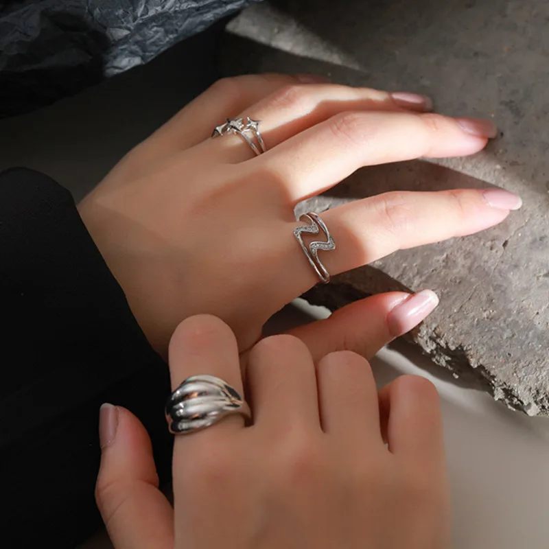 

Star Shape Ring Sterling Silver 925 Gift For Women Zircon Luxury Fashion Gold Open Rings Anelli Argento 925 Donna Fine Jewelry