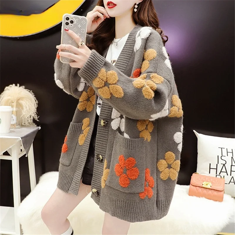 

Sweet Print Women's Sweater Jacket Autumn and Winter Loose Casual Woman Sweaters Japanese Long Sleeve Knitted Cardigan