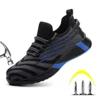 Легкие дышащие мужские защитные ботинки со стальным носком, рабочие ботинки для мужчин, Нескользящие строительные кроссовки со светоотражающим элементом