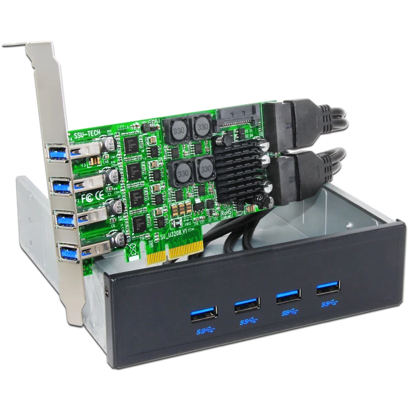 

QINDIAN Add On Cards PCIE USB 3.0 Card PCI-E/PCI Express USB 3.0 Controller with 5.25 USB 3.0 Front Panel PC Computer Components