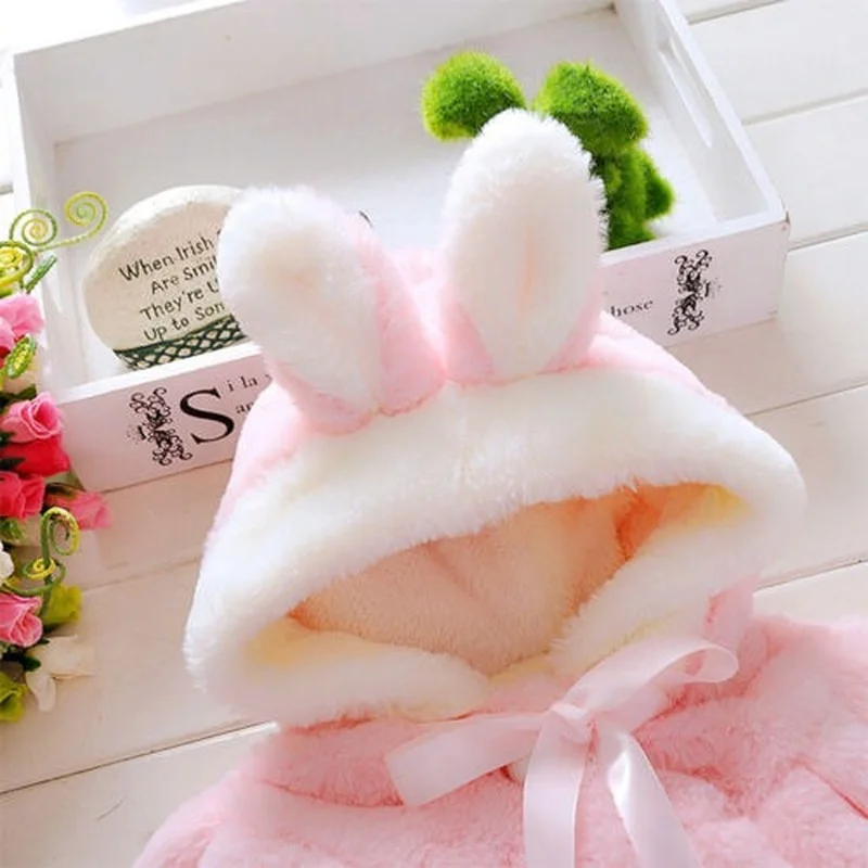 

Toddler Baby Girl Infant Fur Fleece Ear Cotton Hooded Coat Hoodies Outwear 0-24M