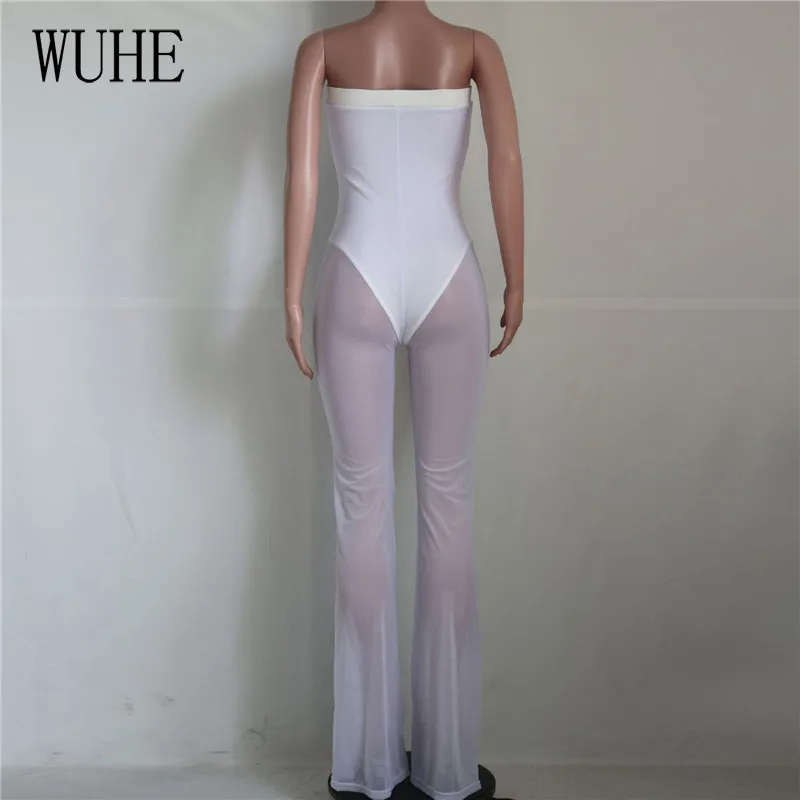

WUHE Sexy Mesh Sheer Bodycon Jumpsuit Birthday Outfits for Women Off Shoulder One Piece Night Clubwear Rompers Summer Clothes