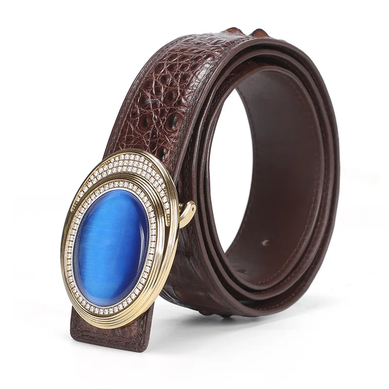 Подлинная настоящая крокодиловая чешуя кожа синяя Алмазная стальная пряжка