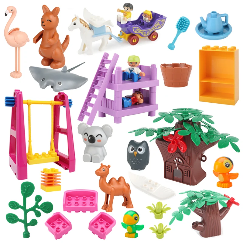 

New Big Building Blocks Bricks Accessories Zoo Animals Owl Koala Furniture Model Creativity Function Education Toys For Children