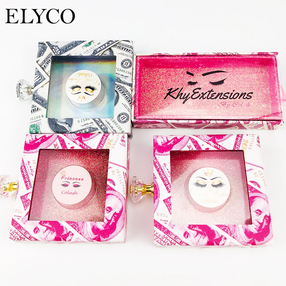 ELYCO Wholesale 30/50pcs Eyelash Packaging Boxes Dollar Cash Lash Box Bulk 3D Mink Lashes Empty Magnetic Case