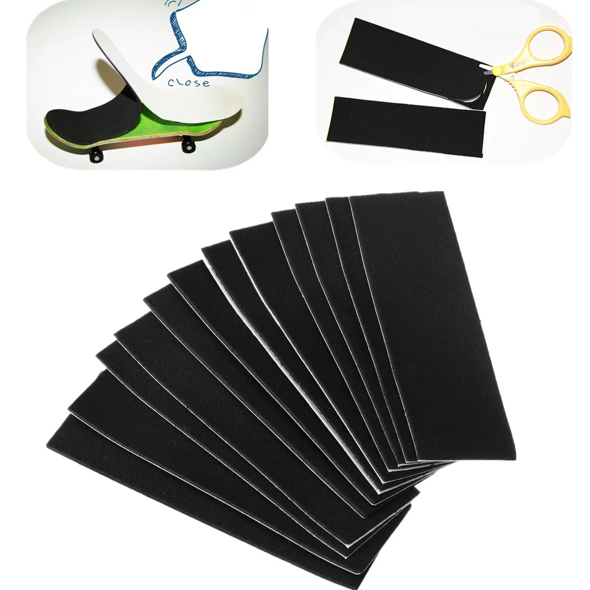 

12PCS Wooden Fingerboard Deck Uncut Tape Stickers Black Foam Grip Tape Stickers