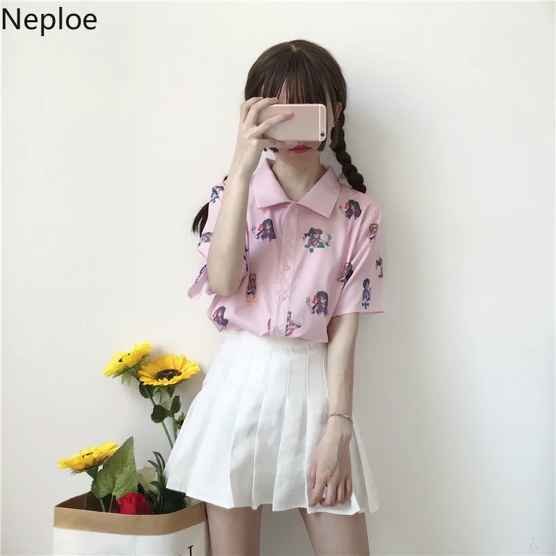 Neploe Сейлор Мун розовые рубашки с коротким рукавом Harajuku Ulzzang Tumblr женская летняя блузка повседневная косплей милый забавный японский Топ