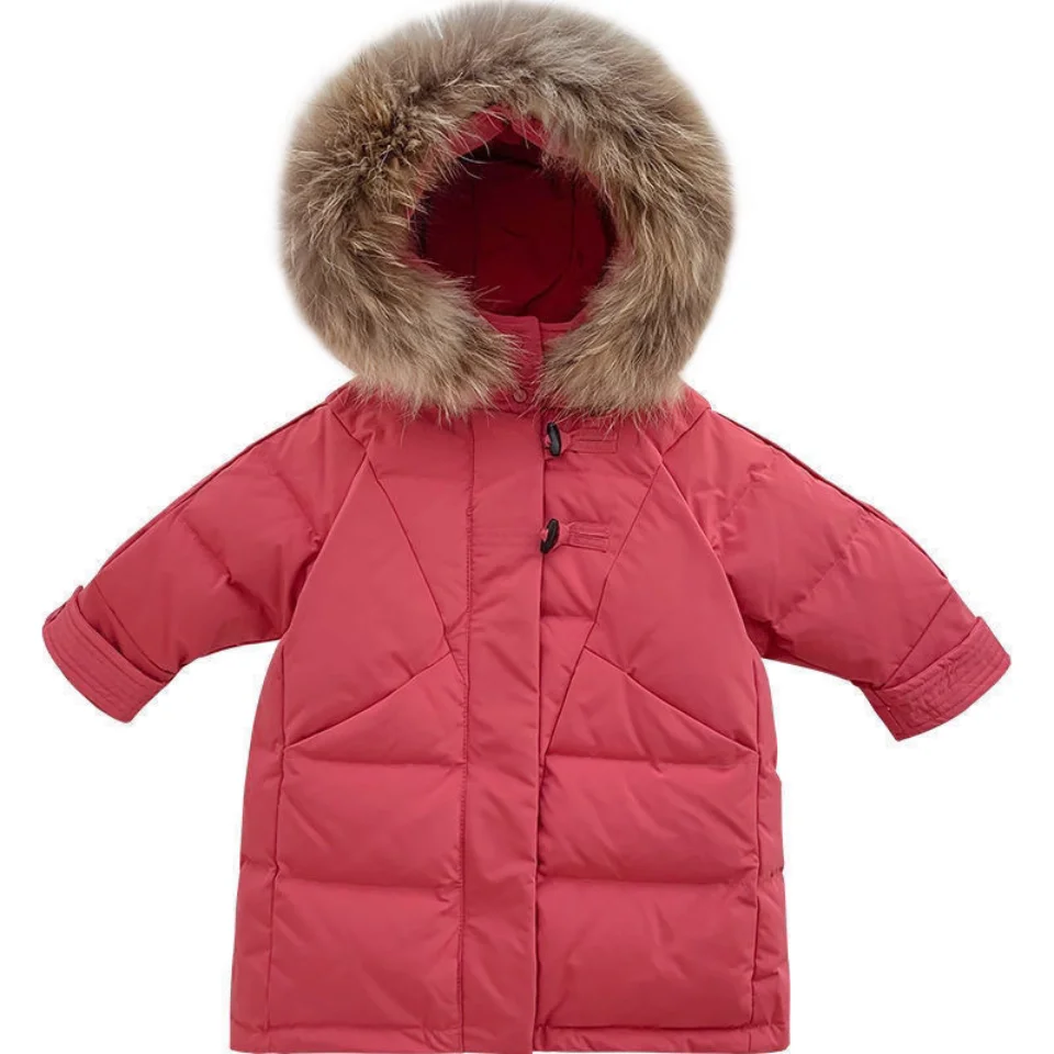 

Kids Cothing Warm Padding Jacket For Girl Long Winter Thicken Parka With Fur Hood Children Outerwear Coats2 3 4 5 6 7 8 Year old