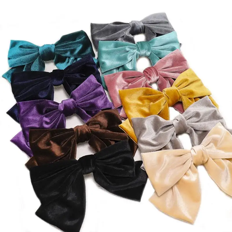 Женская бархатная заколка для волос с большим бантом и узлом корейский модный