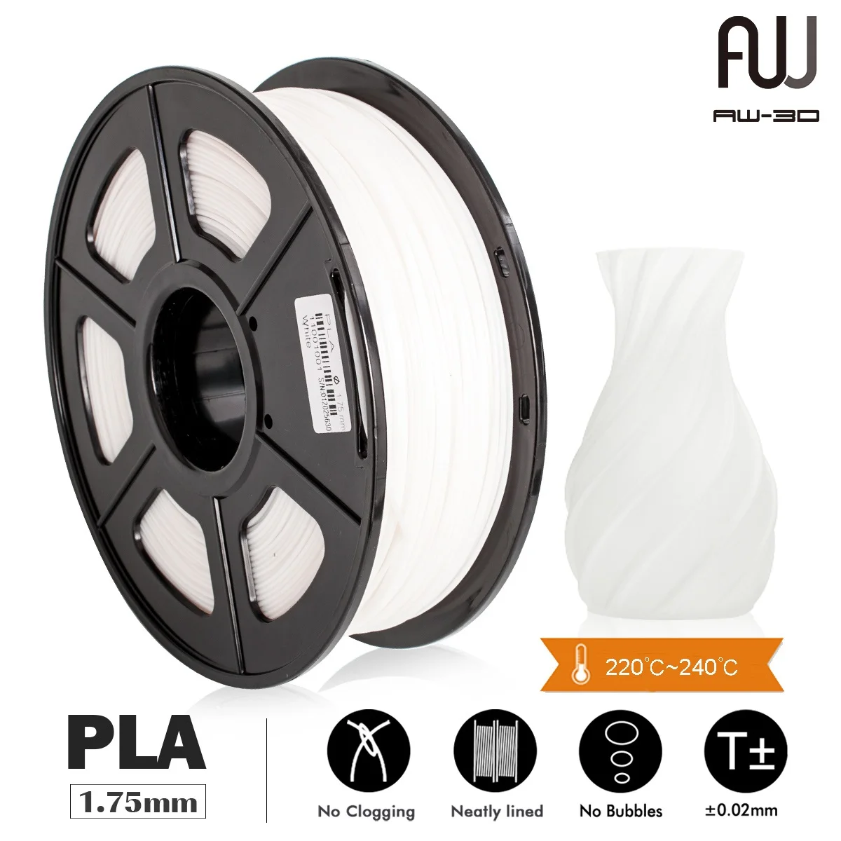 

PLA Filament 1kg 3D Printing Material 1.75mm with Spool Harmless Material for FDM 3D Printer 3D Pen Tolerance 0.02mm No Bubble