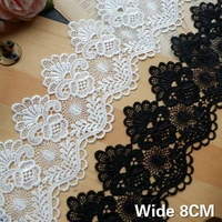 8cm wide exquisite white black cotton embroidered fringe ribbon 3d flowers lace trim curtains dress diy home sewing supplies