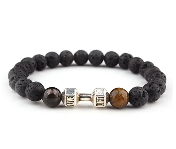 

Эластичный регулируемый браслет из черного вулканического камня, 8 мм