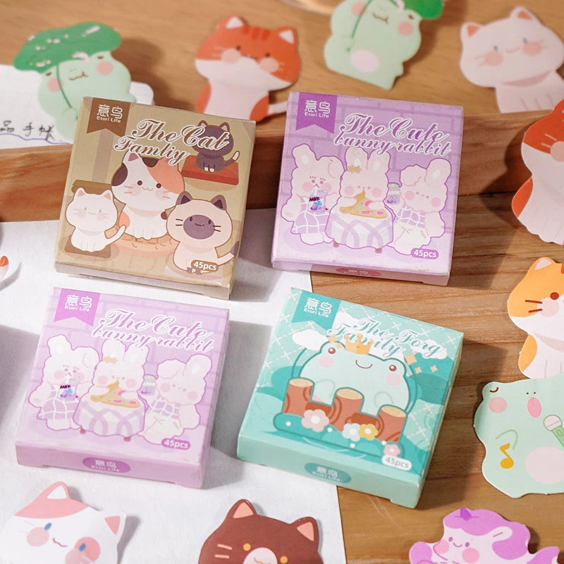 

45 pcs/Box Kawaii Little Frogs Bunny Cat Diary Decorative Sealing Stickers Office Accessory Diary Decorative 5*5cm
